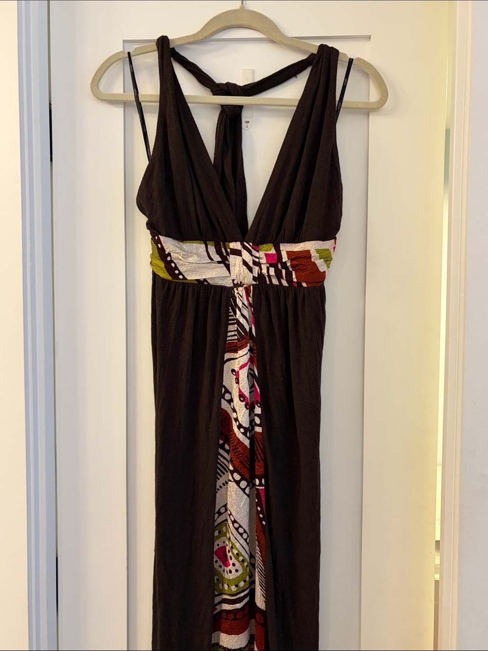 Brown Halter Maxi Dress with silk detail